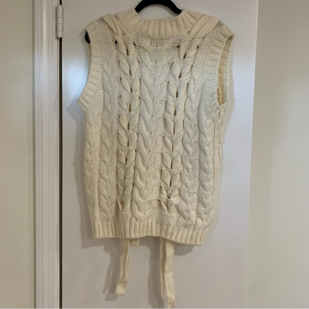 Zara Cable Knit Tie Detail Cream Sweater Vest Size Small Holiday Winter Preppy - Picture 8 of 10